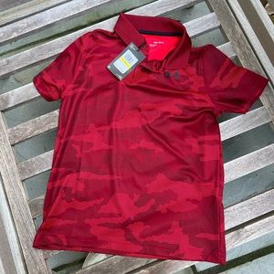 NWT Under Armour Boys Performance Polo Shirt Size M Red Camo print